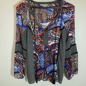 Daniel Rainn Black Multi BOHO Tunic Top Large